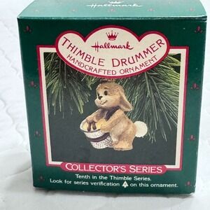 HALLMARK Ornament THIMBLE DRUMMER #10 Bunny Rabbit Christmas 1987 with Box